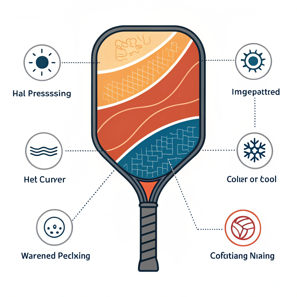 Minimalist illustration of layered paddle manufacturing processes.