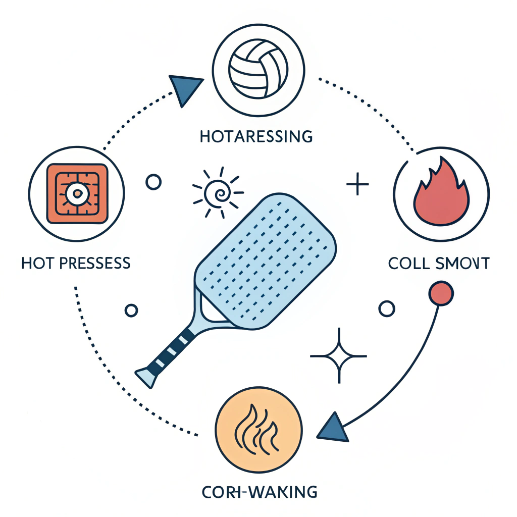 Simplified 2D illustration of advanced pickleball production techniques