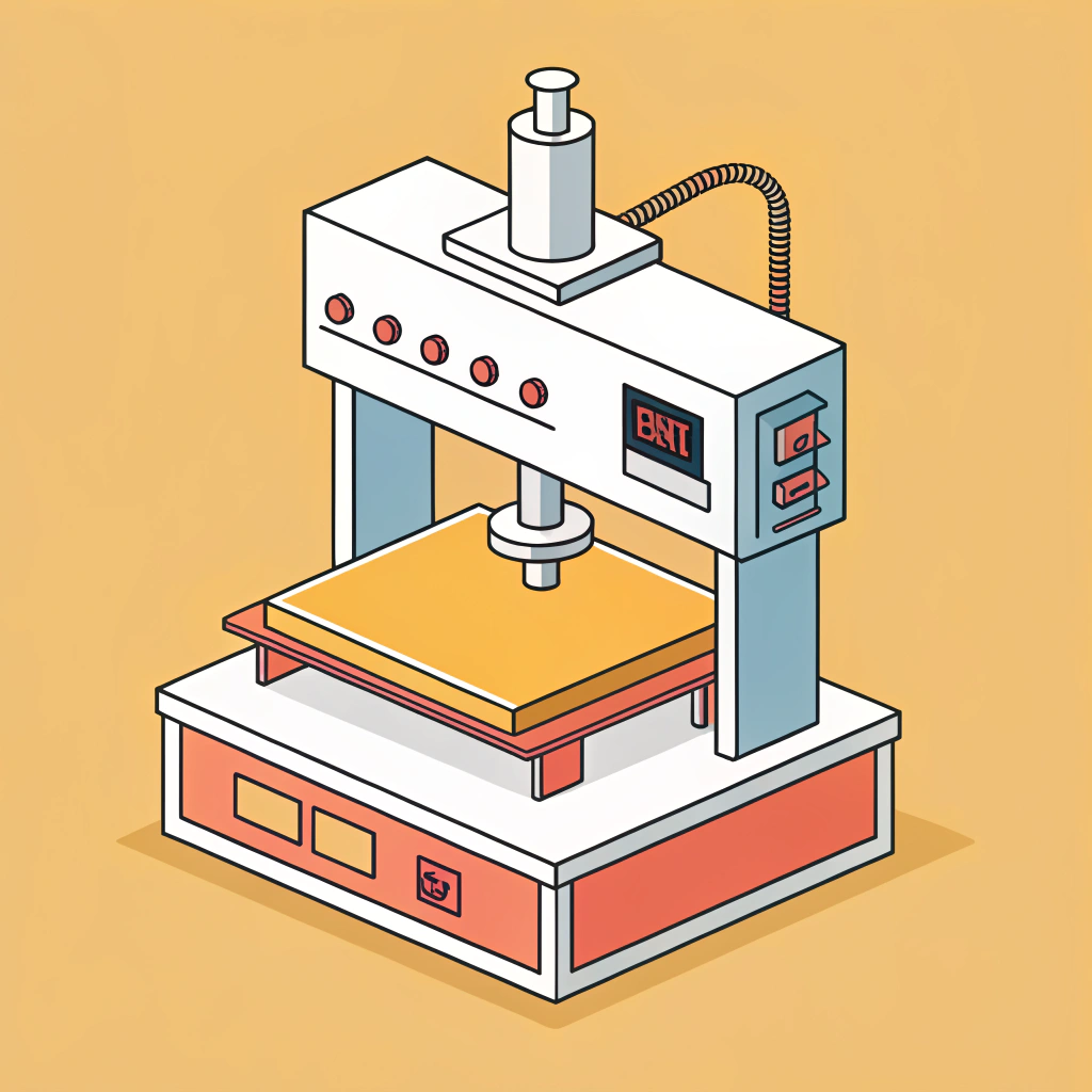 "Simplified hot pressing machine applying heat and pressure to composite materials."