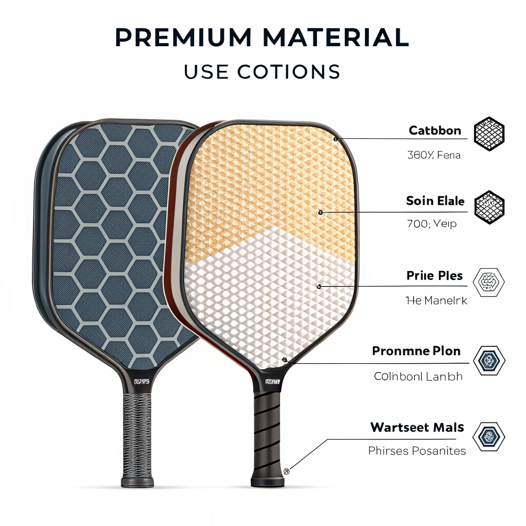 Flat design artwork displaying various composite materials for high-performance paddle construction.