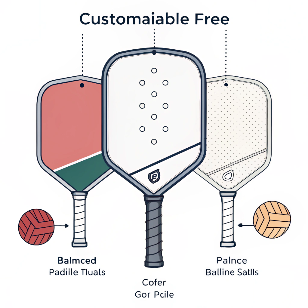 Minimalistic 2D illustration highlighting customizable paddle design elements