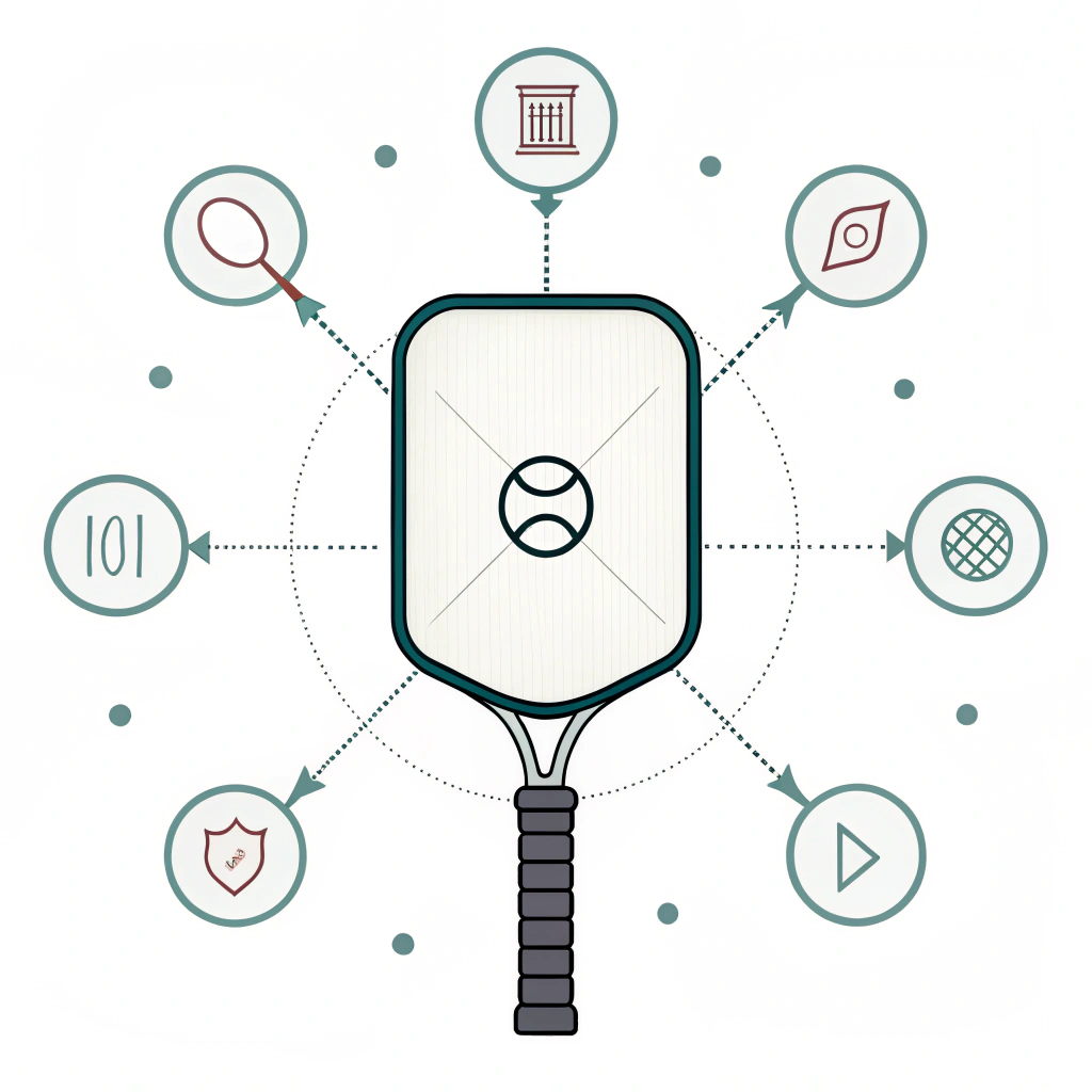 Simplified 2D illustration highlighting customizable pickleball paddle design options