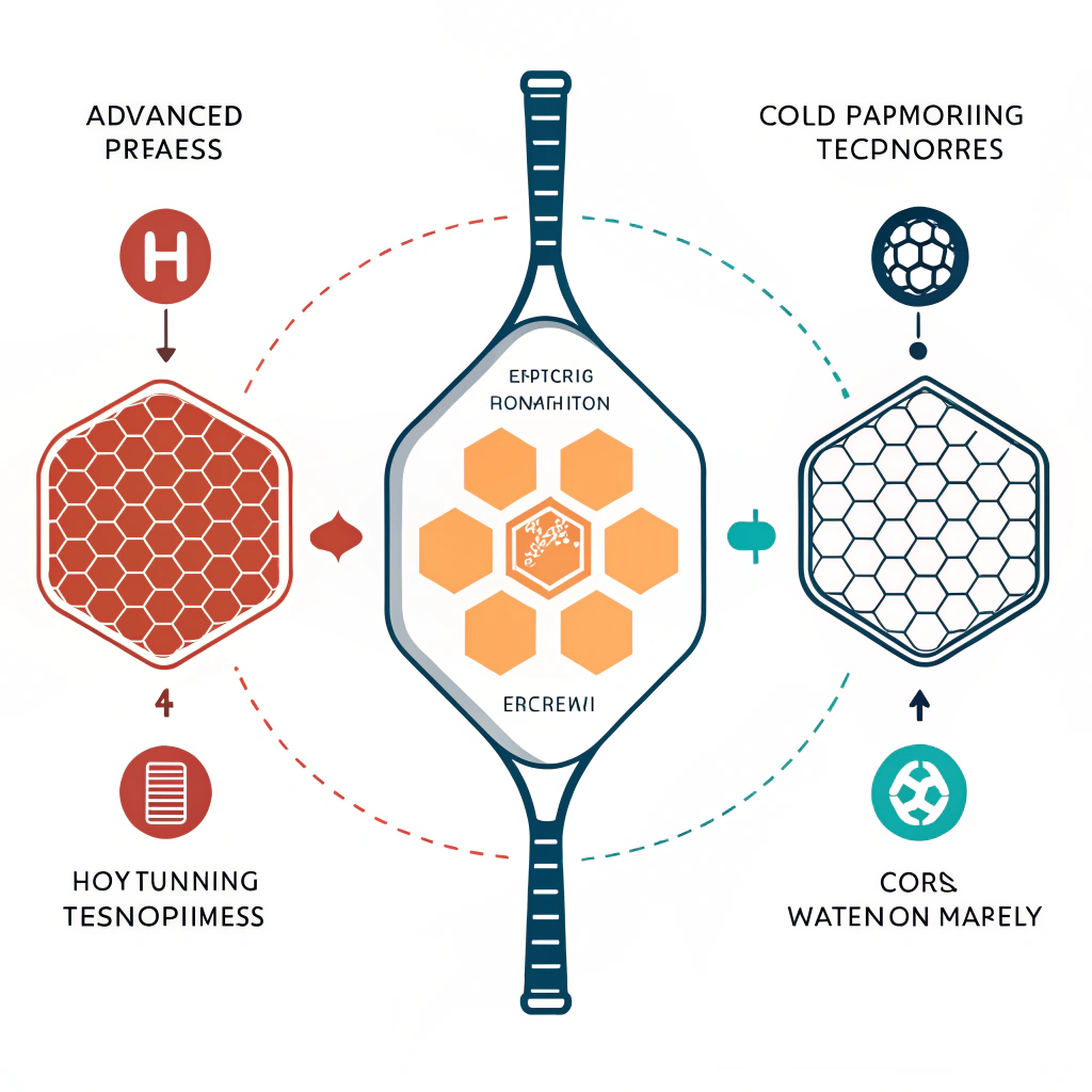 Minimalist illustration of innovative pickleball paddle manufacturing process
