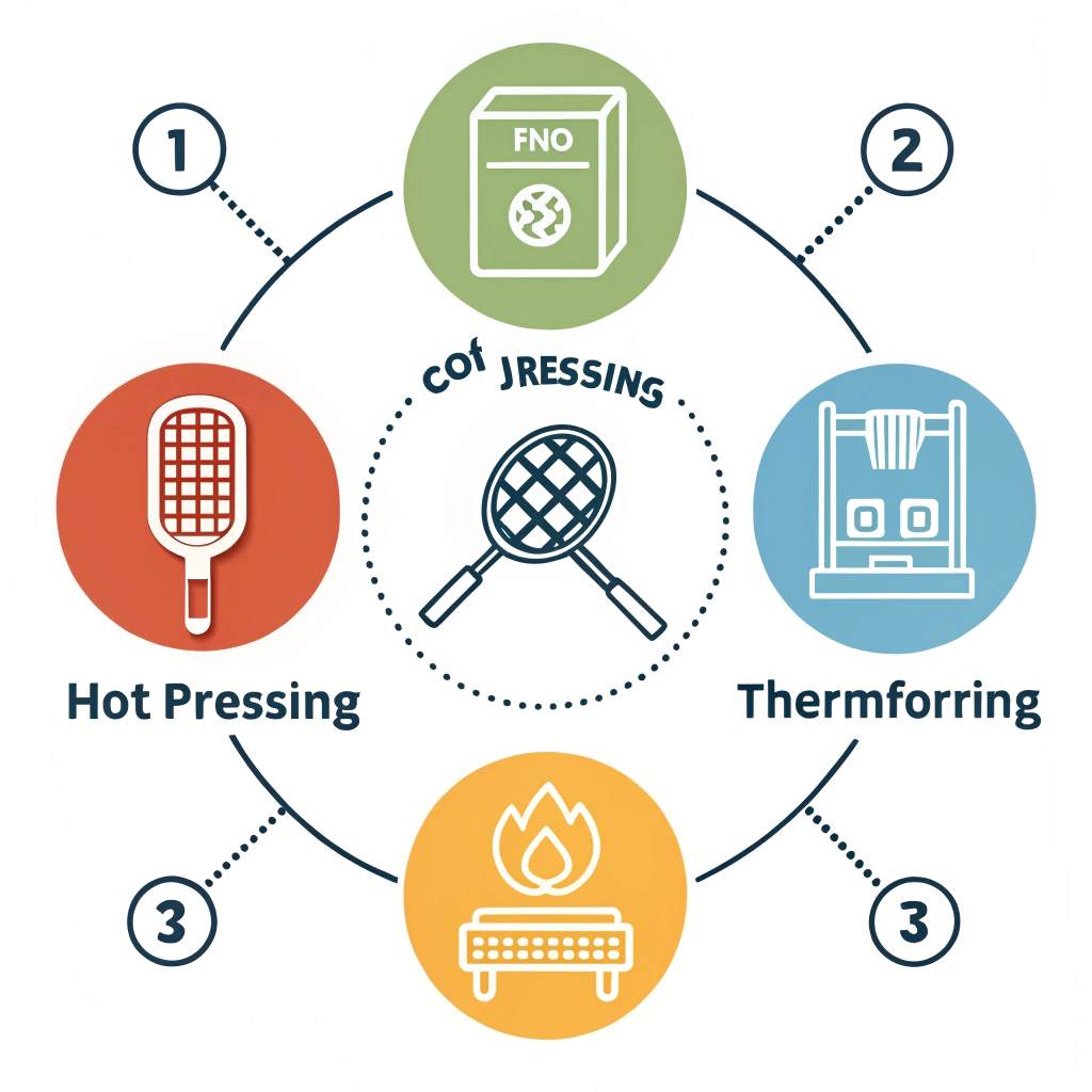 Minimalist diagram showing three production methods for pickleball paddles