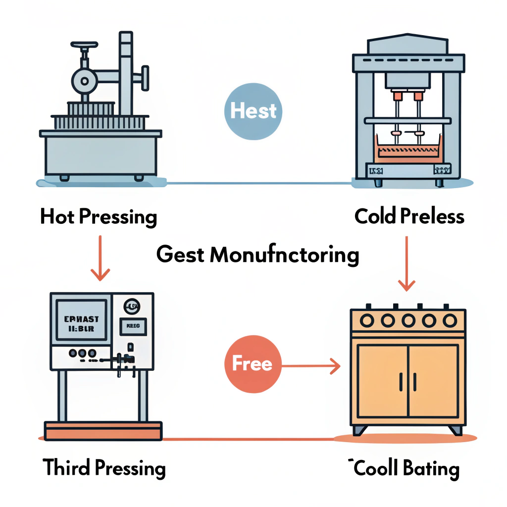 Minimal 2D illustration of three modern manufacturing processes in flat style