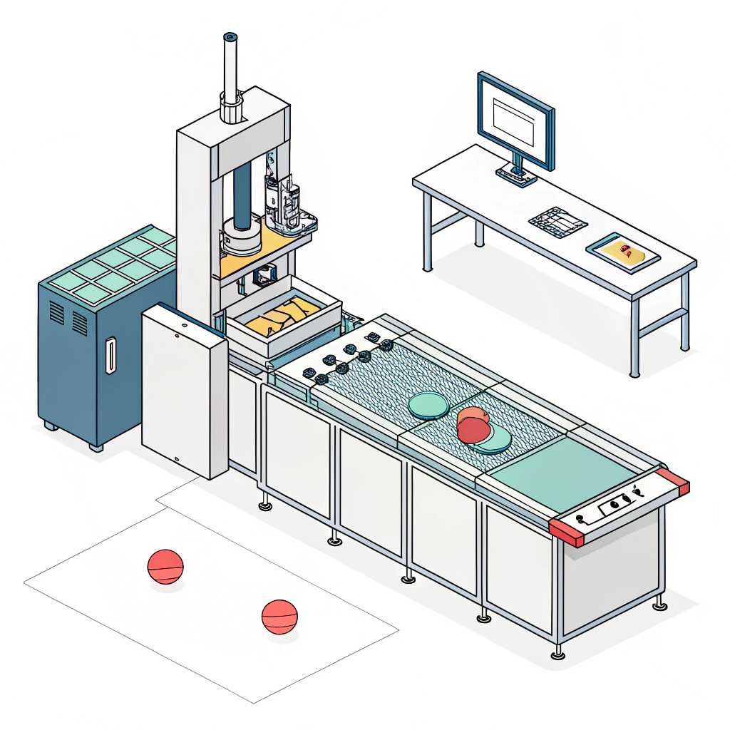 Minimal 2D vector image of a modern hot pressing machine producing pickleball paddles