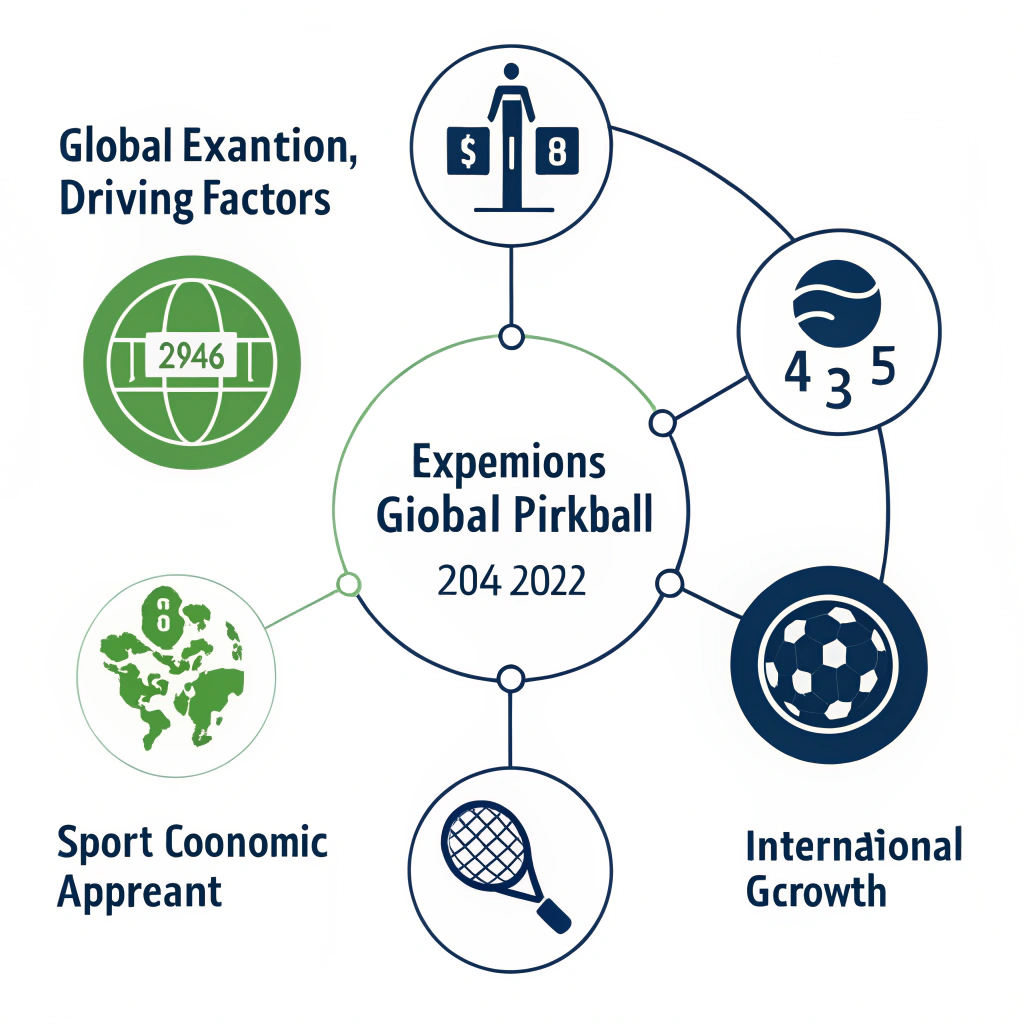 A minimalist 2D illustration depicting interconnected growth factors for the global pickleball market in a simple style.