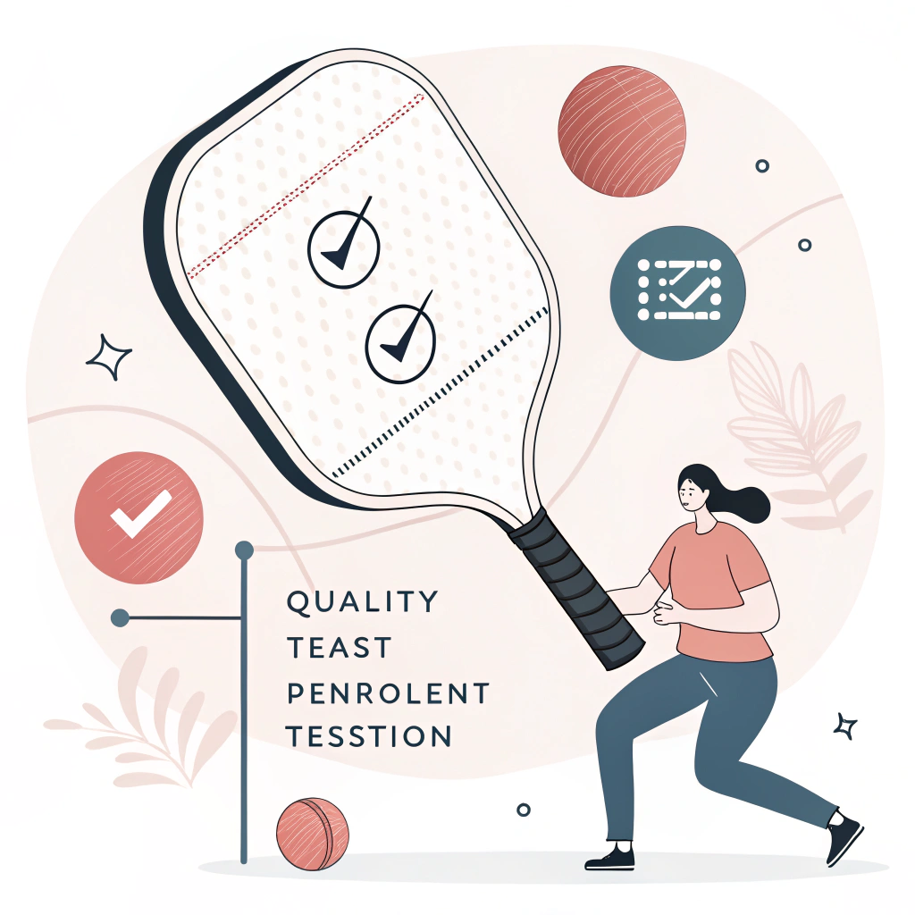 Minimalist 2D illustration of ergonomic paddle design and quality assurance elements