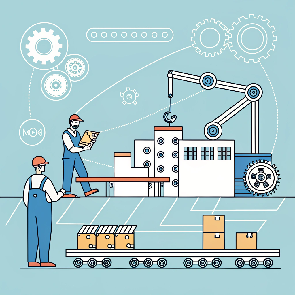 Minimalist 2D illustration of efficient production and scalable manufacturing processes.