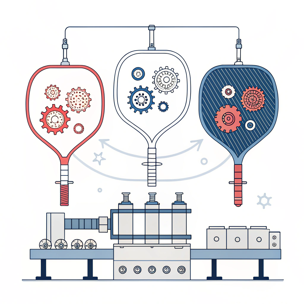 Minimalist 2D illustration of advanced custom pickleball paddle production