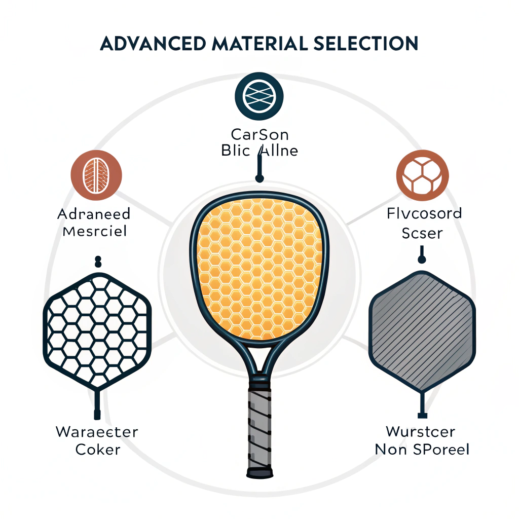 Minimalist icons of carbon fiber, fiberglass, and honeycomb core for paddle design.