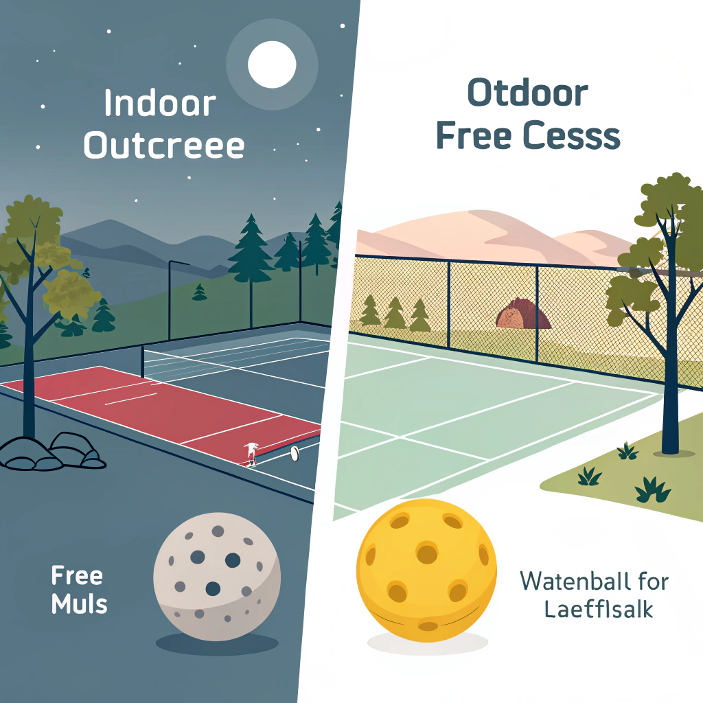 Minimalist illustration of indoor and outdoor pickleball use cases in split scenes
