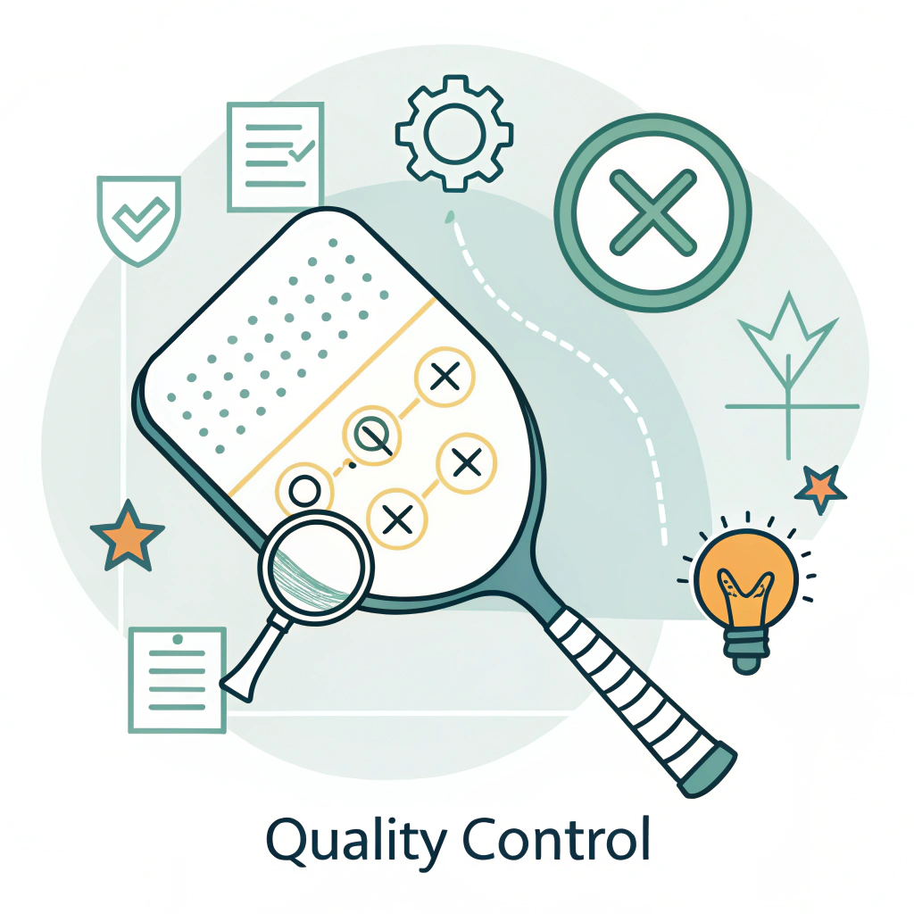 Flat illustration showing quality inspection and control in paddle manufacturing process