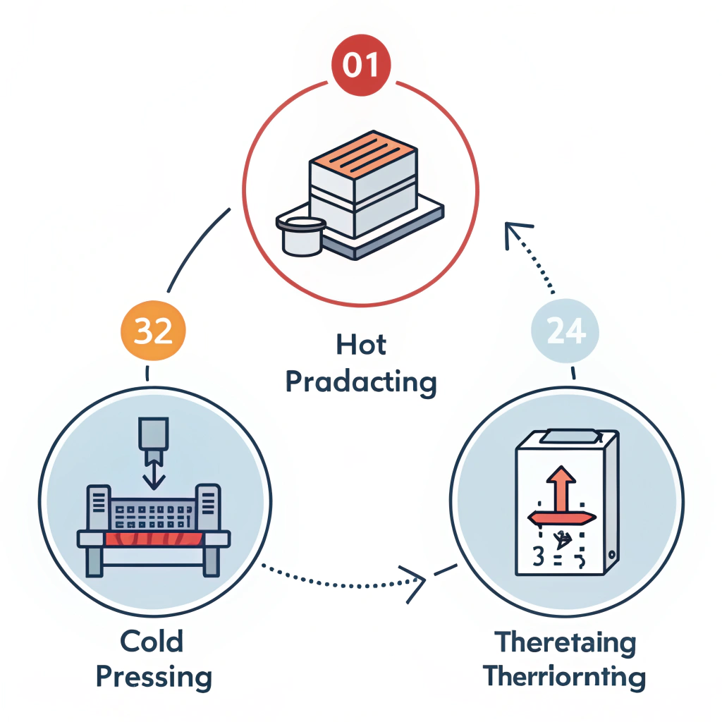 Minimalist 2D illustration showing icons for hot pressing, cold pressing, and thermoforming