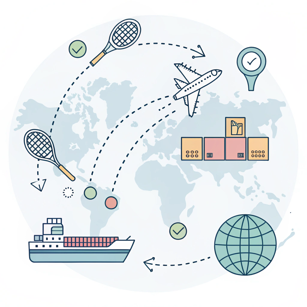 2D minimalistic illustration of export logistics with paddle and shipping icons
