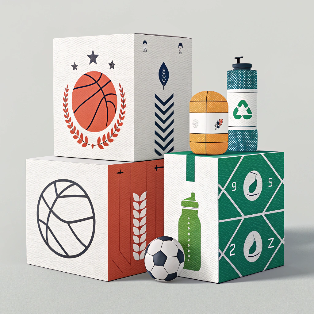 Minimalist design depicting modern, eco-friendly packaging trends for sports equipment