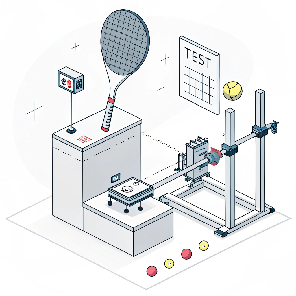 minimalist illustration of a pickleball paddle testing lab environment