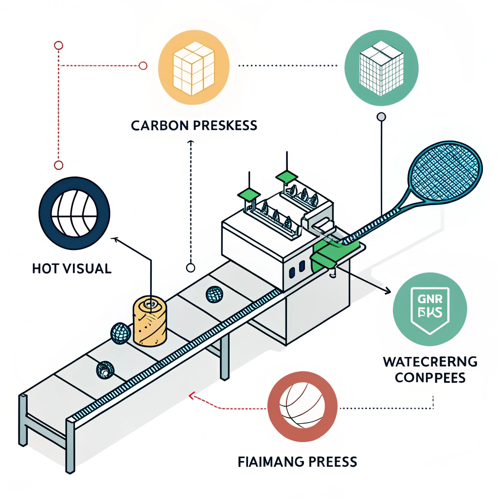 Flat design illustration highlighting advanced manufacturing processes and material innovation in pickleball paddle production