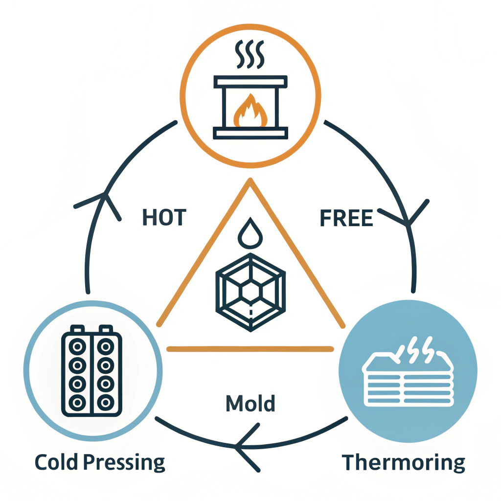 Minimalistic diagram showing three advanced production techniques in sports manufacturing