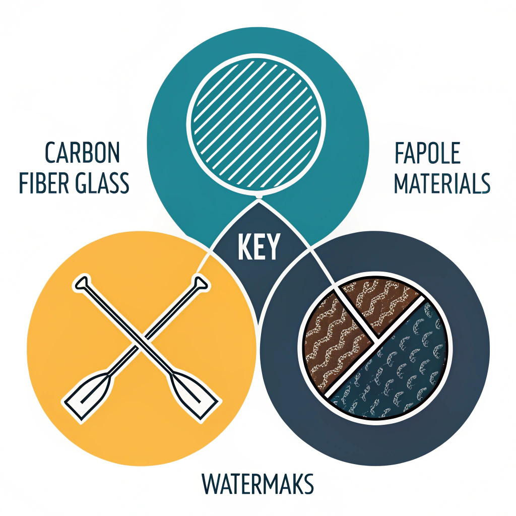 "Flat design icons showing carbon fiber, fiberglass, and composite material textures."