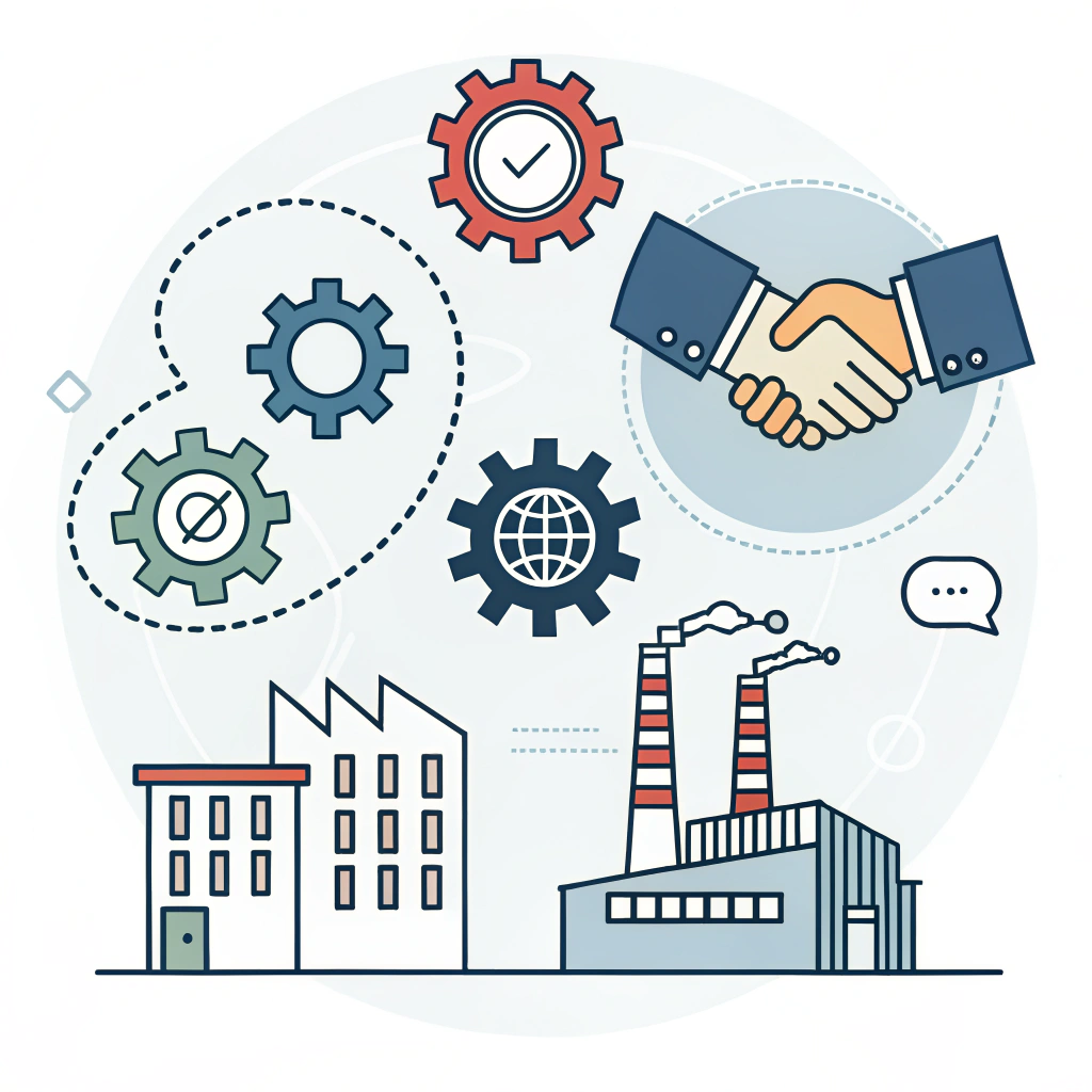 Minimalist illustration of a strategic partnership in quality manufacturing.