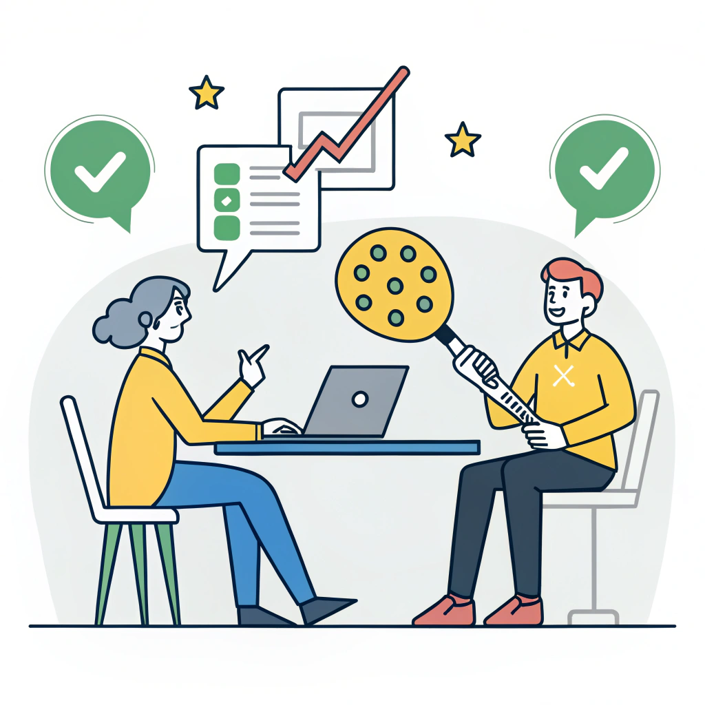 Minimalist illustration of professionals discussing custom paddle design and quality assurance.