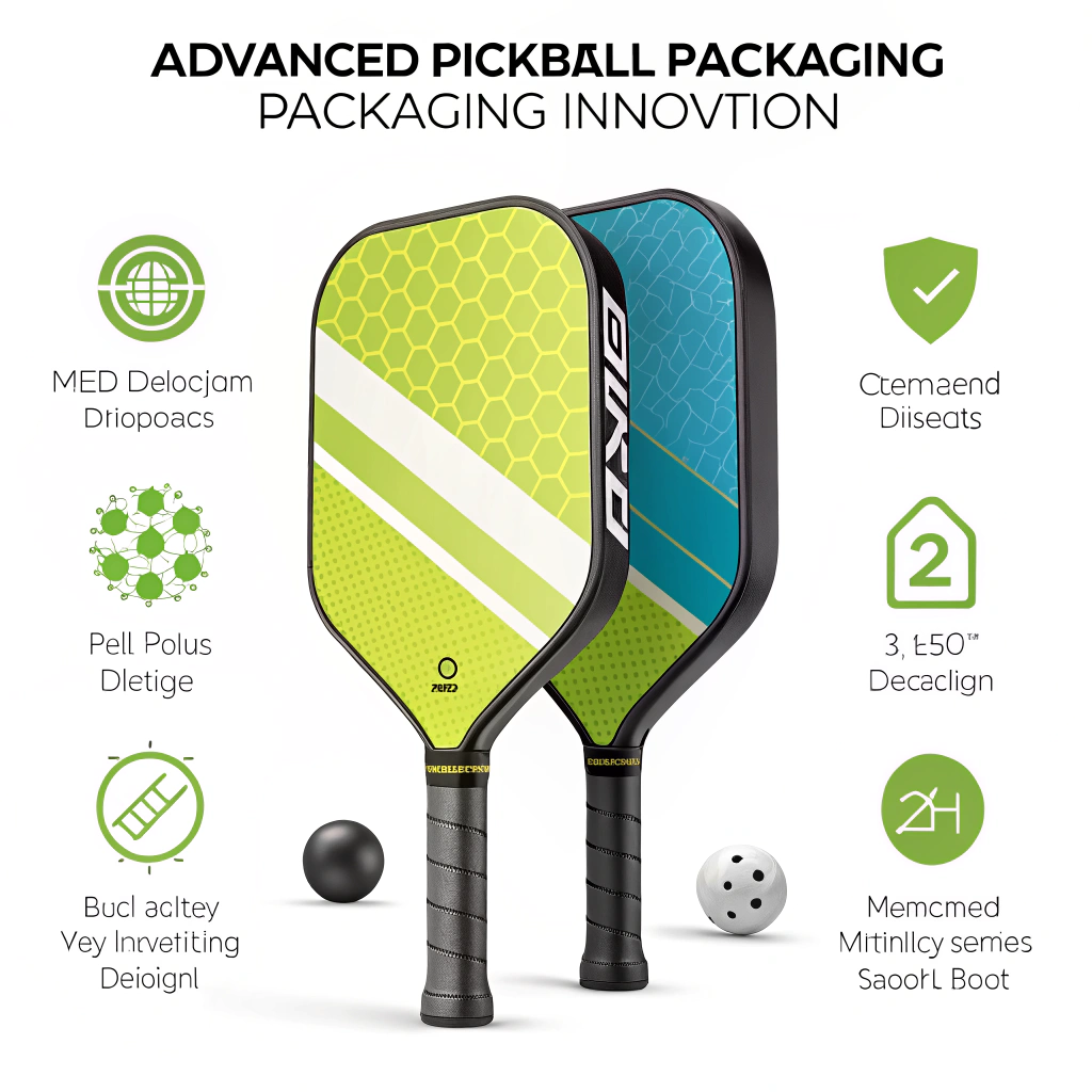 Clean and modern illustration of high-performance, innovative pickleball packaging design