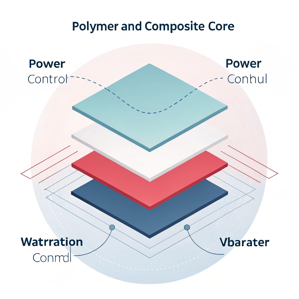 Minimalistic 2D illustration of polymer composite core with layered geometric design.