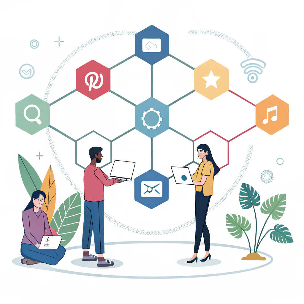 Minimalist illustration of influencers and OEM brand forming a digital strategy partnership