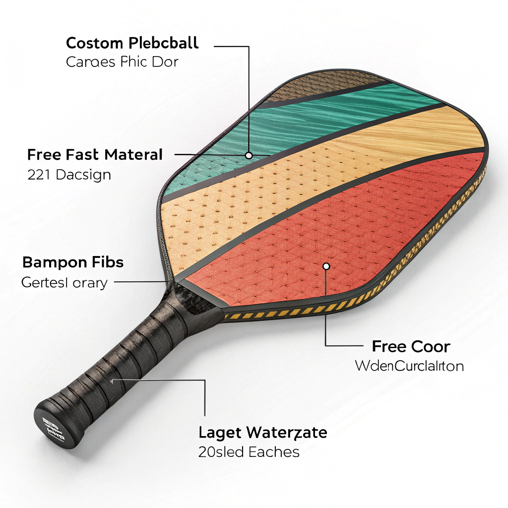 Minimalist art of a custom pickleball paddle with unique textures and vibrant colors