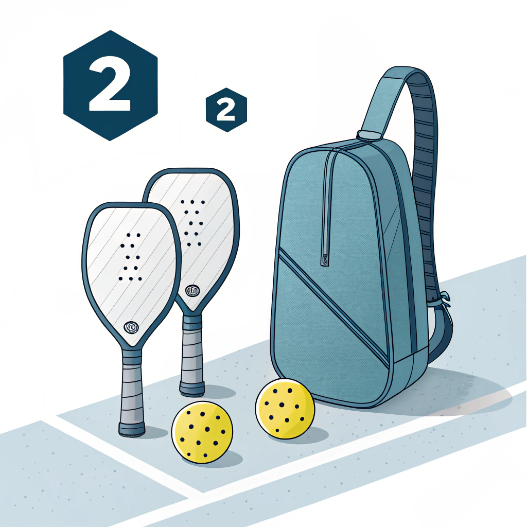 Modern 2D illustration of a sleek pickleball bag and high-performance ball