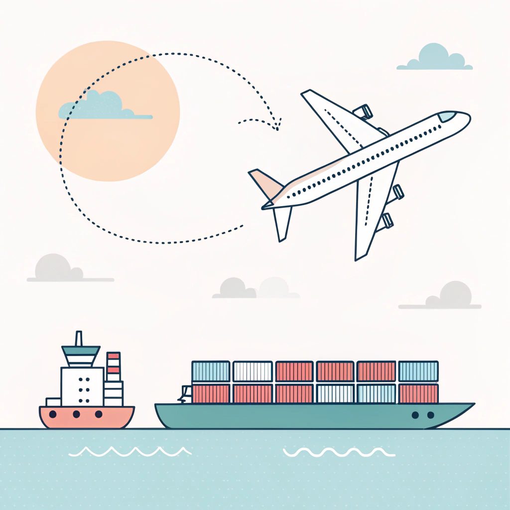 Minimalist flat design combining sea and air freight elements for pickleball logistics strategies.