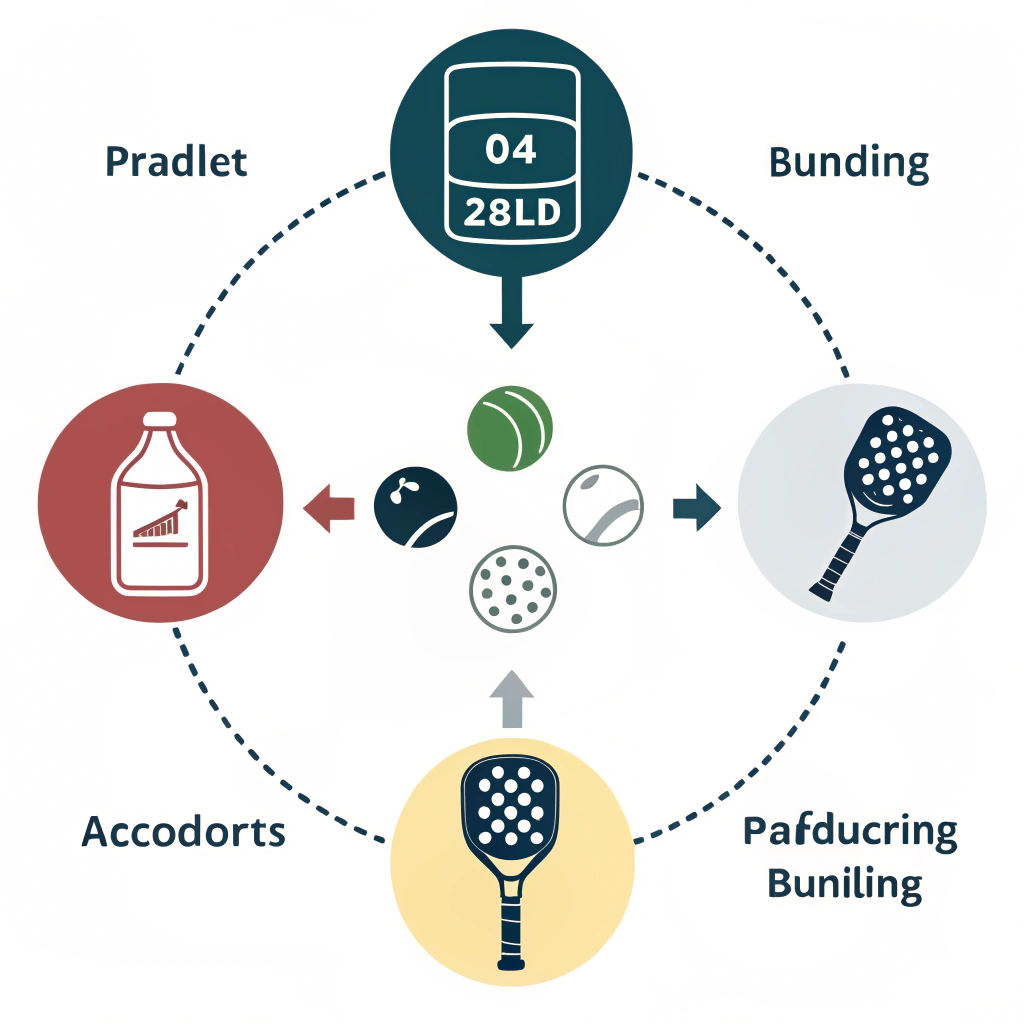 Minimalist infographic showing interconnected pickleball products in a cohesive bundle.