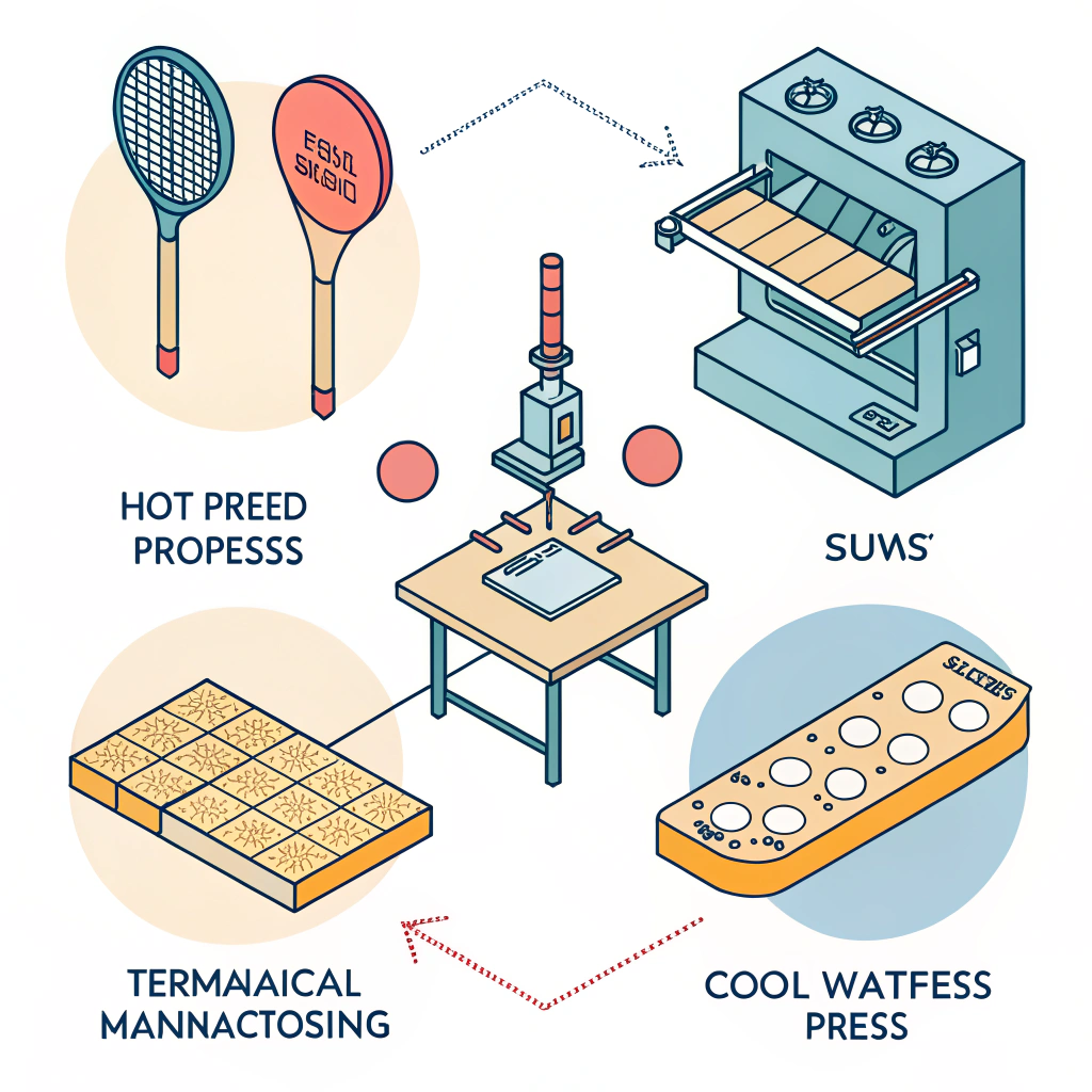 Minimal 2D vector depiction of three pickleball production processes