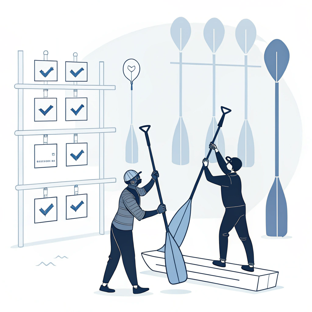 Minimalistic vector illustration of paddle inspection and quality control in production