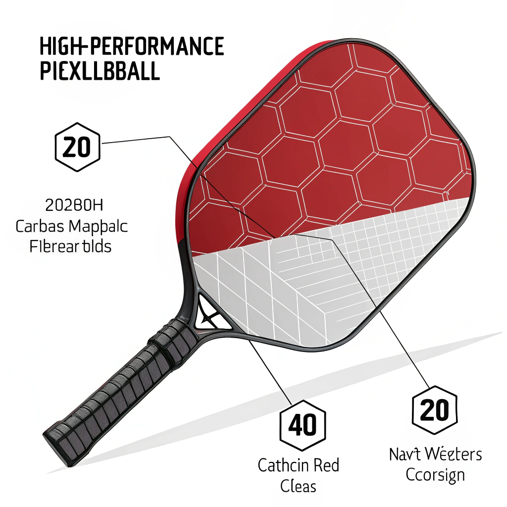 Minimalistic illustration of a sleek pickleball paddle with advanced material design elements.