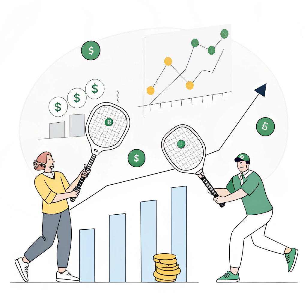 Minimalist illustration with abstract elements expressing enhanced pickleball paddle performance