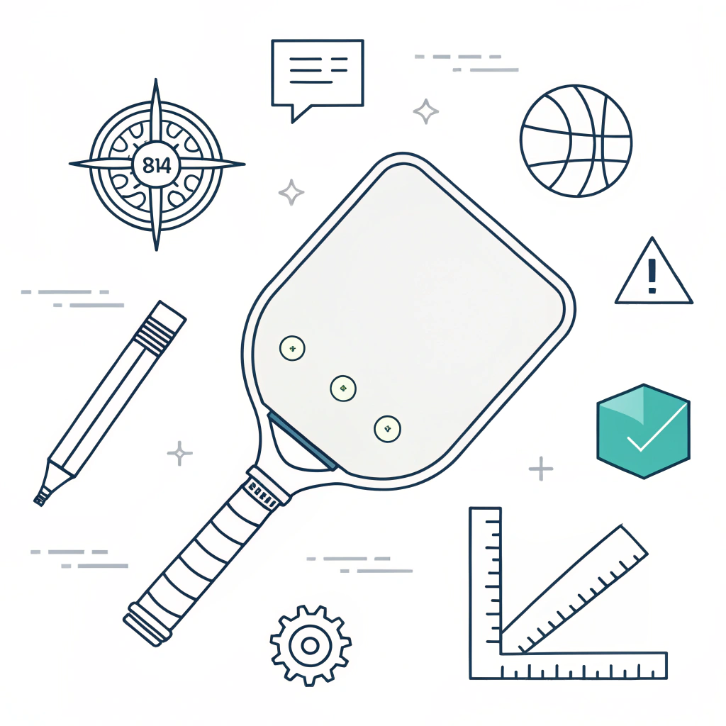 A clean, simplified illustration showing a paddle with technical testing tools and icons.