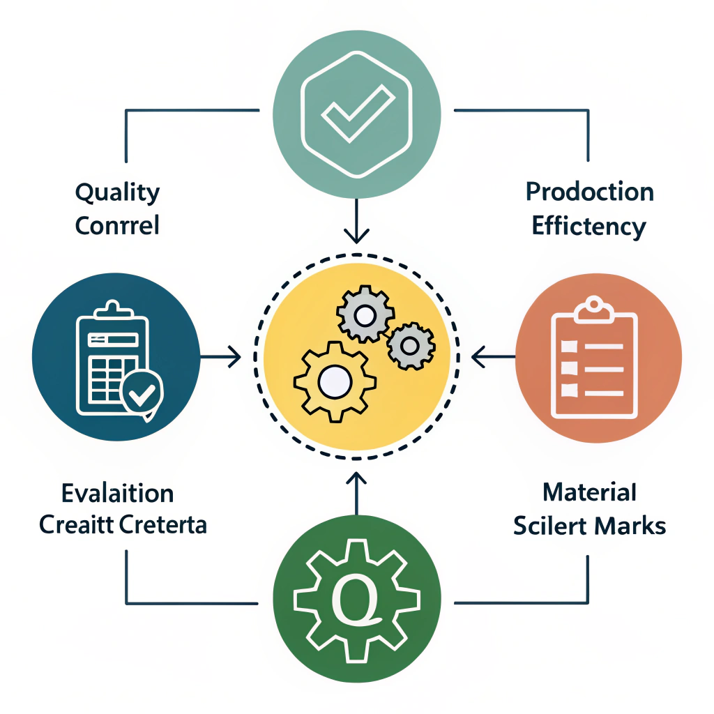 Simple minimalist icon illustration of manufacturing evaluation criteria