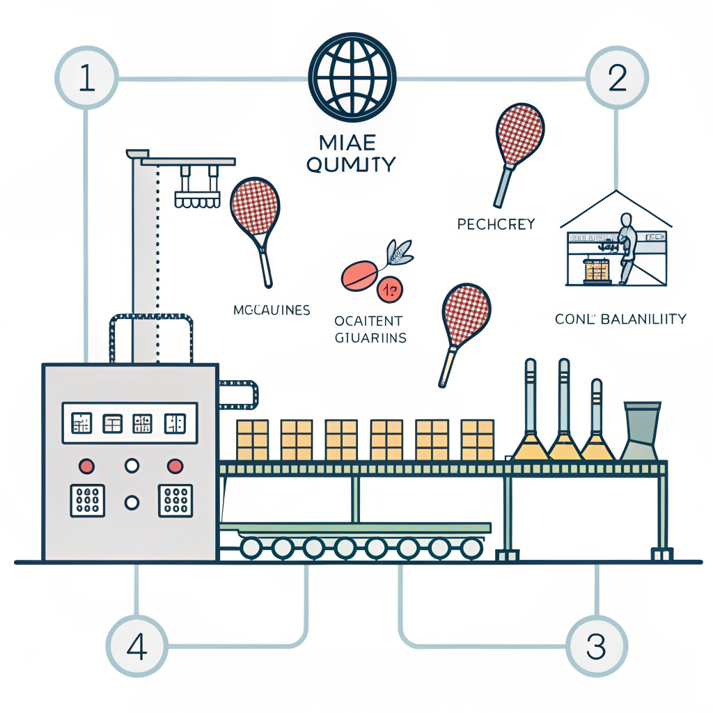 Flat illustration showing a simplified paddle production line emphasizing efficiency and quality
