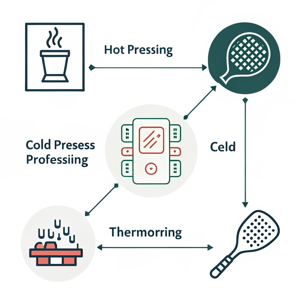 Infographic showing three paddle manufacturing techniques in a simple flat design