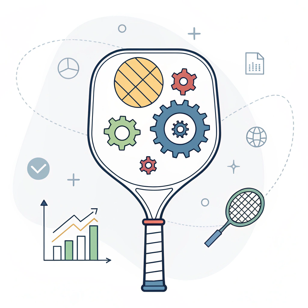 "Minimalist illustration of a paddle with abstract data and quality control icons."