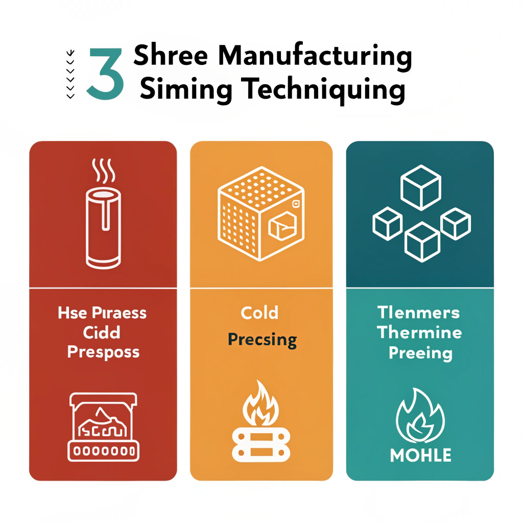 Flat style infographic showing three manufacturing methods in simplistic iconography