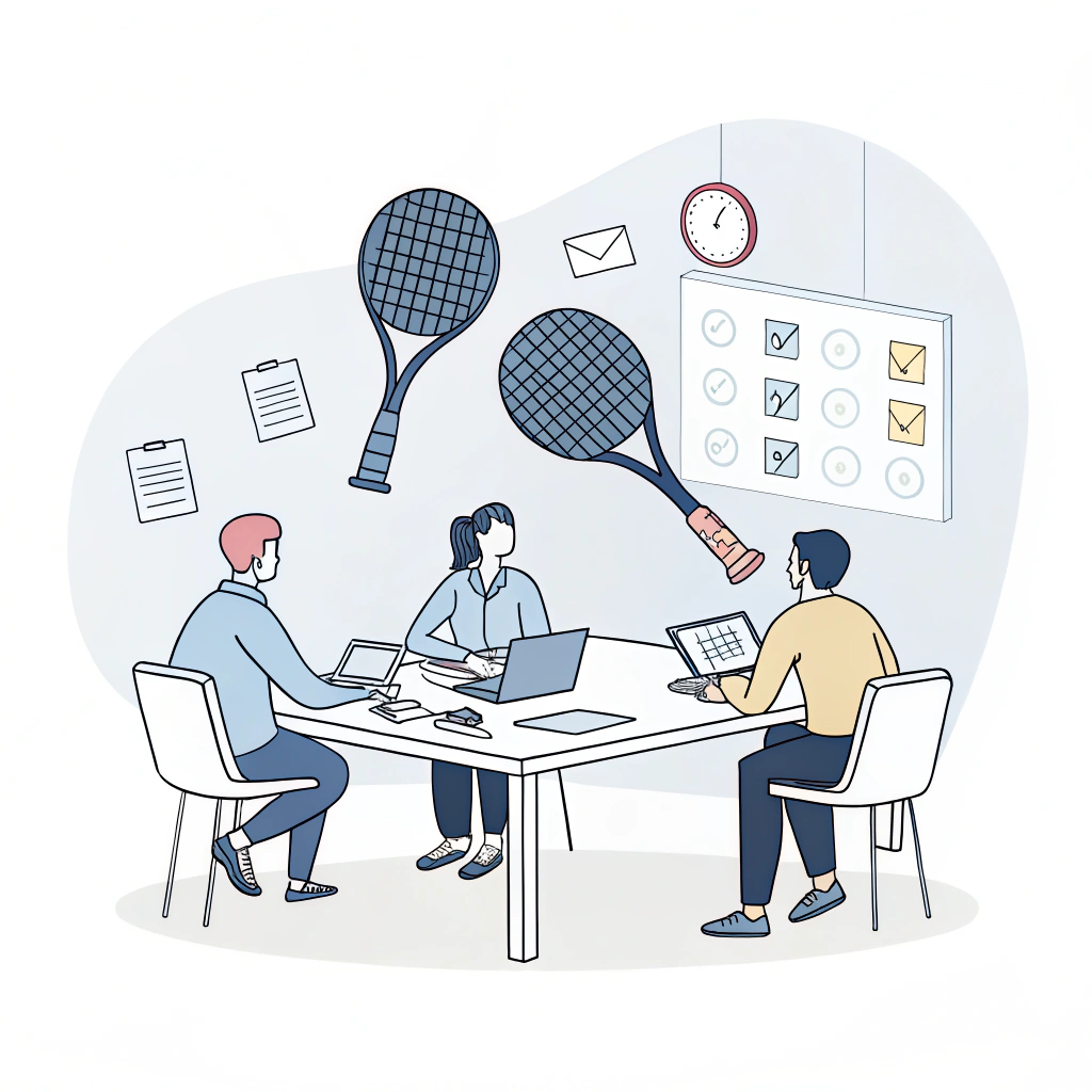 Minimalistic illustration of a business meeting discussing custom carbon fiber paddles