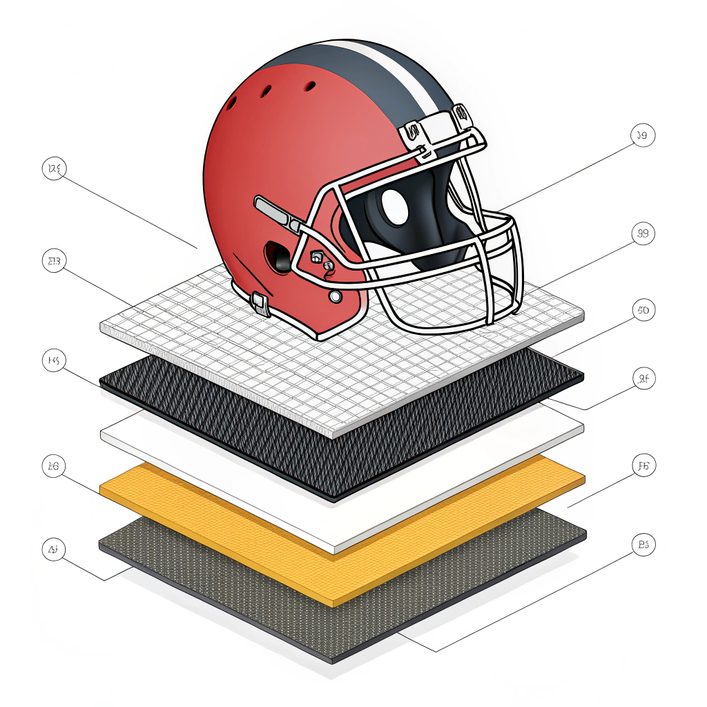 Simplified illustration of layered materials like carbon fiber, fiberglass, and composites in a minimalistic style.