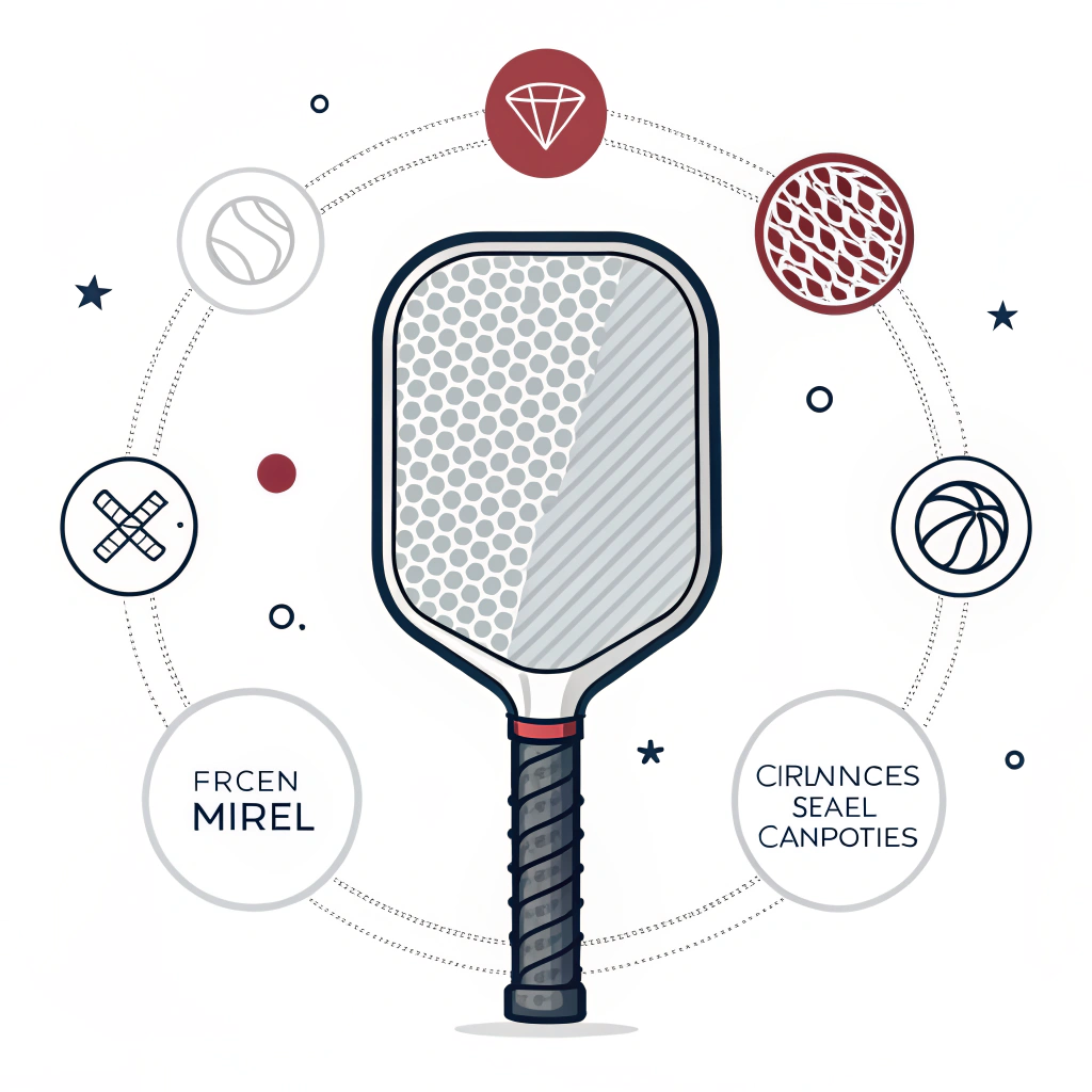 Minimal 2D illustration of a stylized pickleball paddle representing material quality and customization.