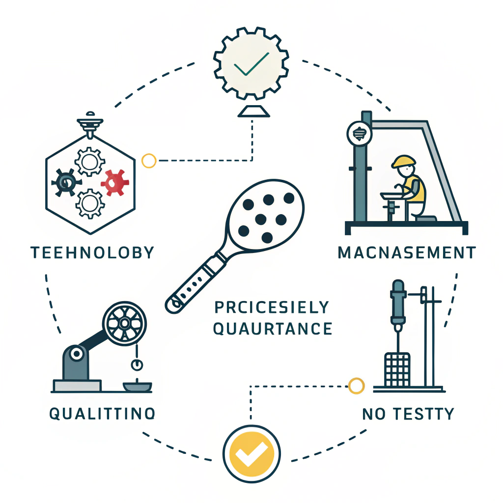 Minimalist depiction of precision quality assurance in paddle manufacturing.