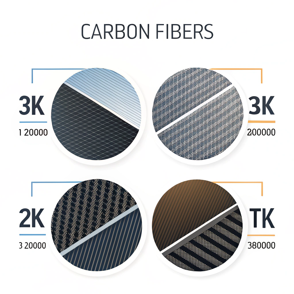 "Abstract 2D illustration of layered carbon fiber textures representing different variants."