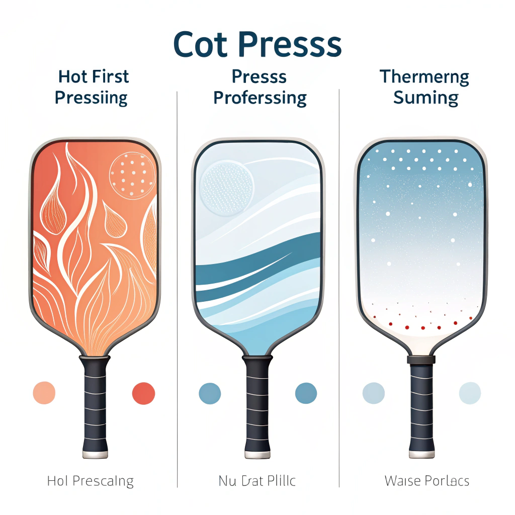 Minimalist flat design showing hot pressing, cold pressing, and thermoforming techniques for paddles