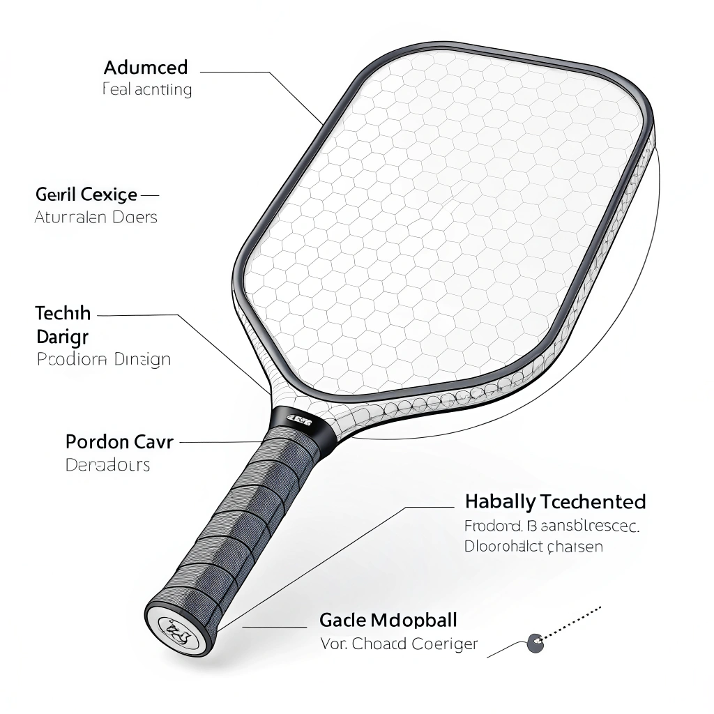 Minimalist illustration of a modern pickleball paddle with advanced material details